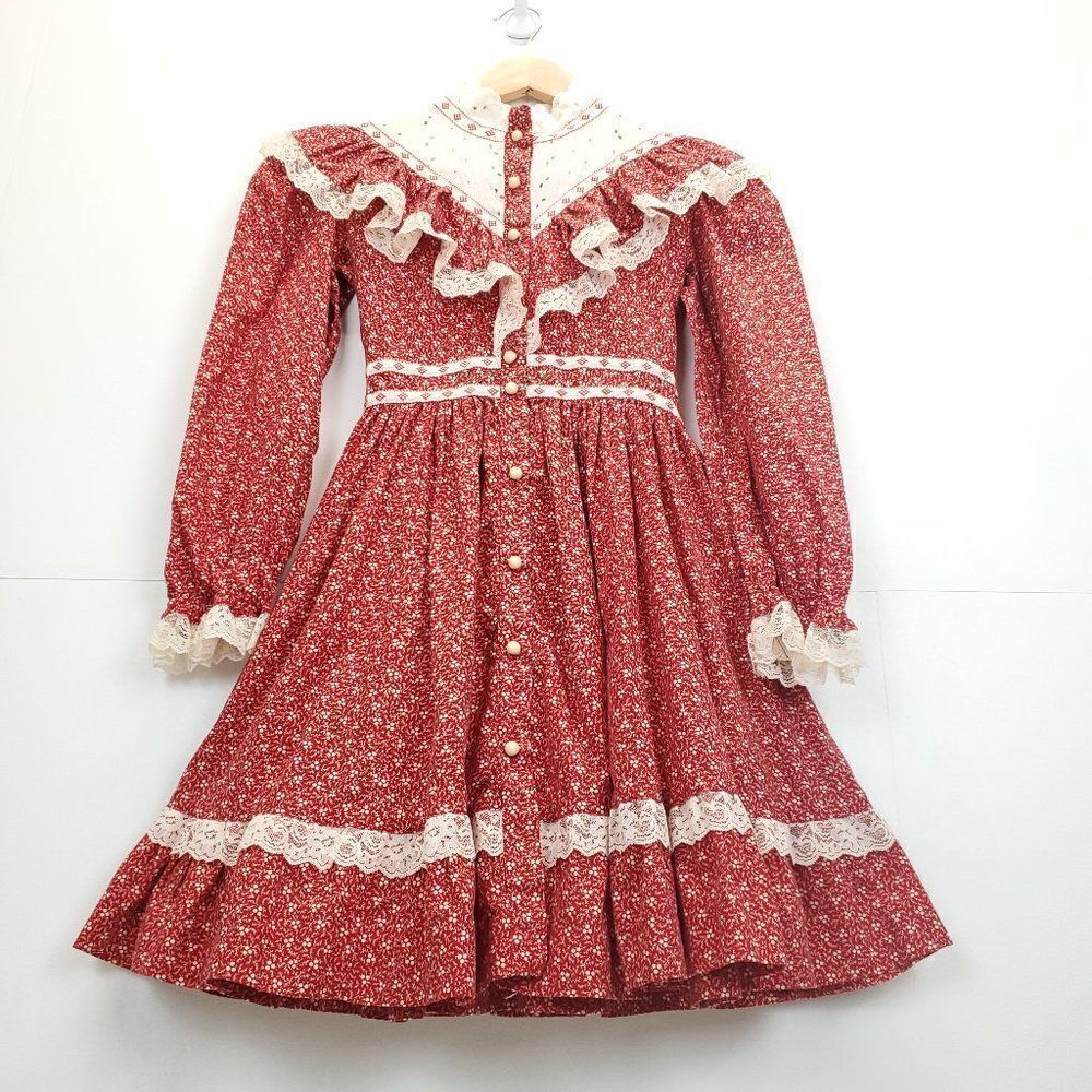 Girls Christmas Dress Handmade Mistletoe Holiday Vintage Cottagecore Size 4-5 - Picture 6 of 13